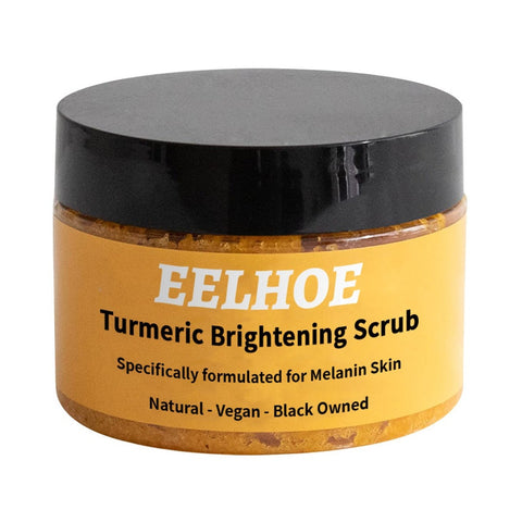 EELHOE Turmeric Brightening Scrub, burk med svart skruvlock och gul etikett framifrån
