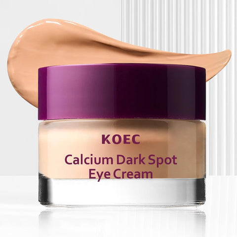 KOEC Calcium Dark Spot Eye Cream i glasburk med lila lock framifrån