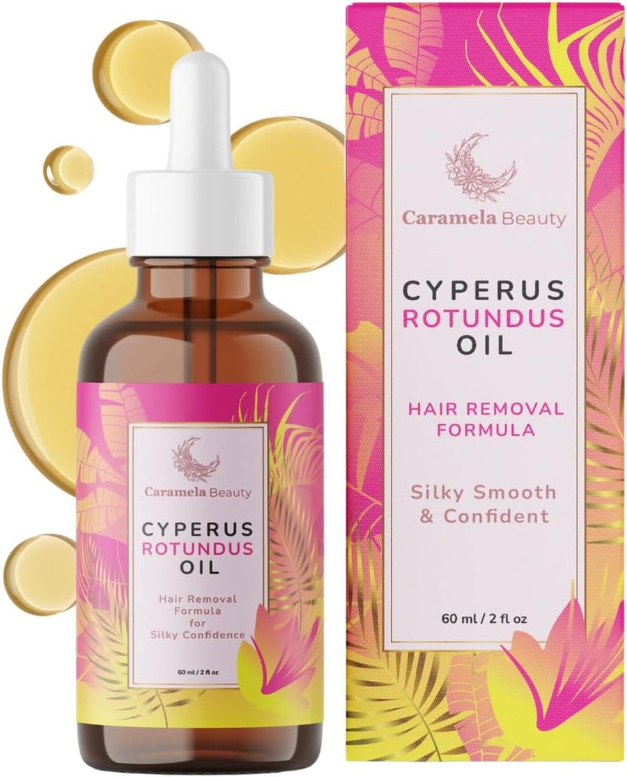 Caramela Beauty Cyperus Rotundus Oil, brun pipettflaska 60 ml bredvid förpackningen