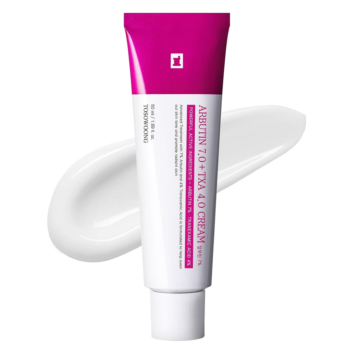Tuben ved siden af en stribe af den hvide, lette creme
