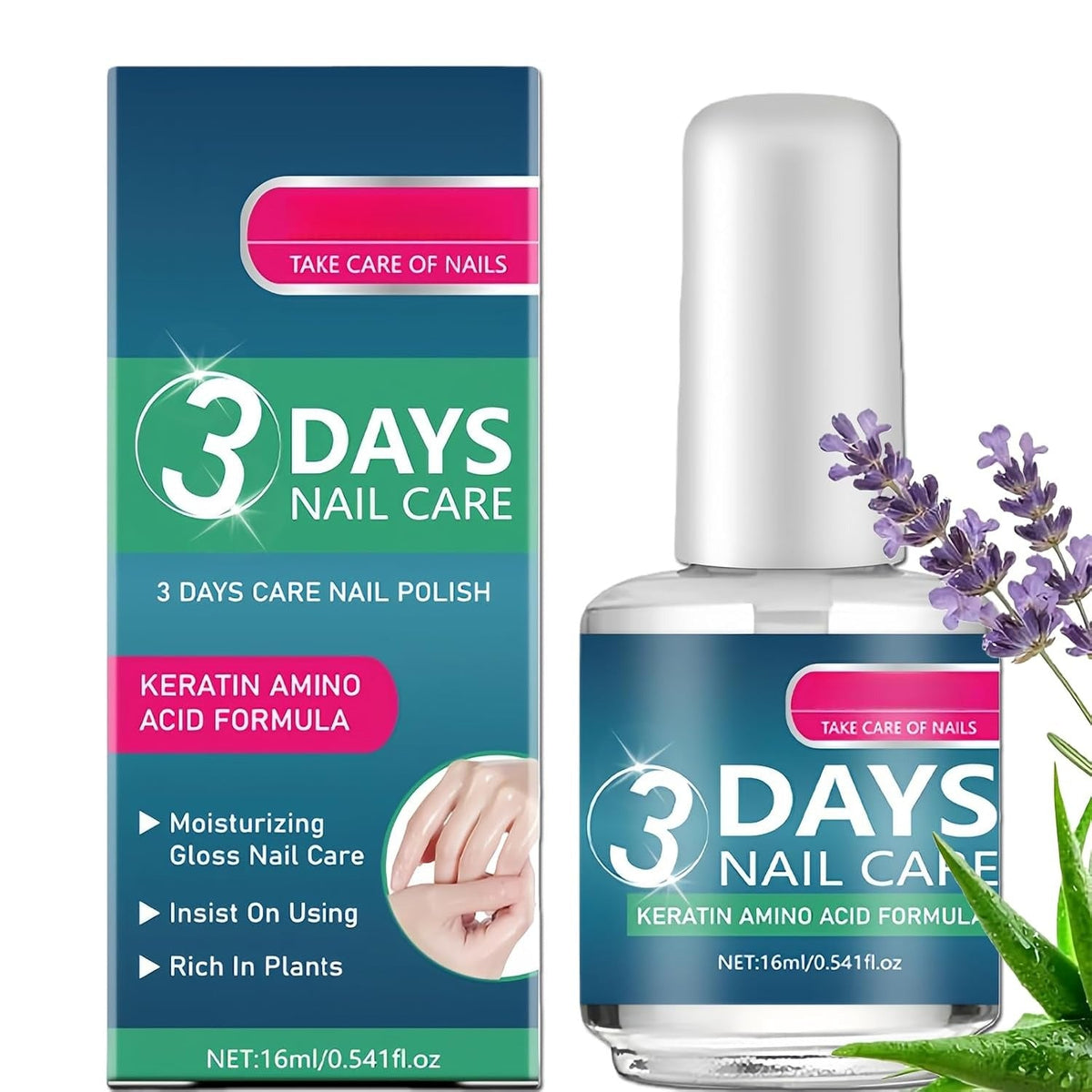 Neglepleje-lak 3 Days Nail Care, æske og flaske