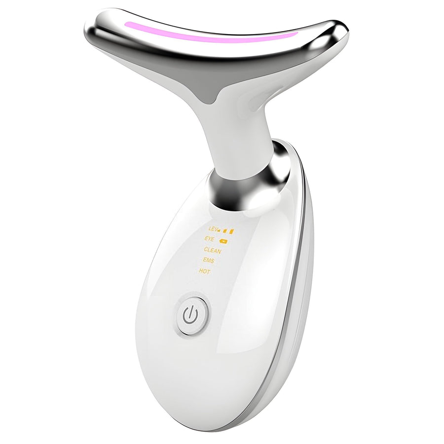 Hvid massageapparat til ansigt og hals med forkromet hoved
