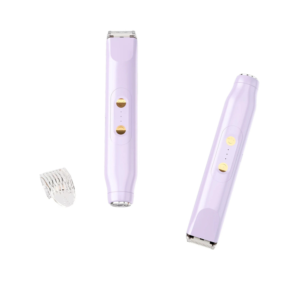 Elektrisk ladyshaver 2-i-1 i lilla, trimmer- og barberhodeside