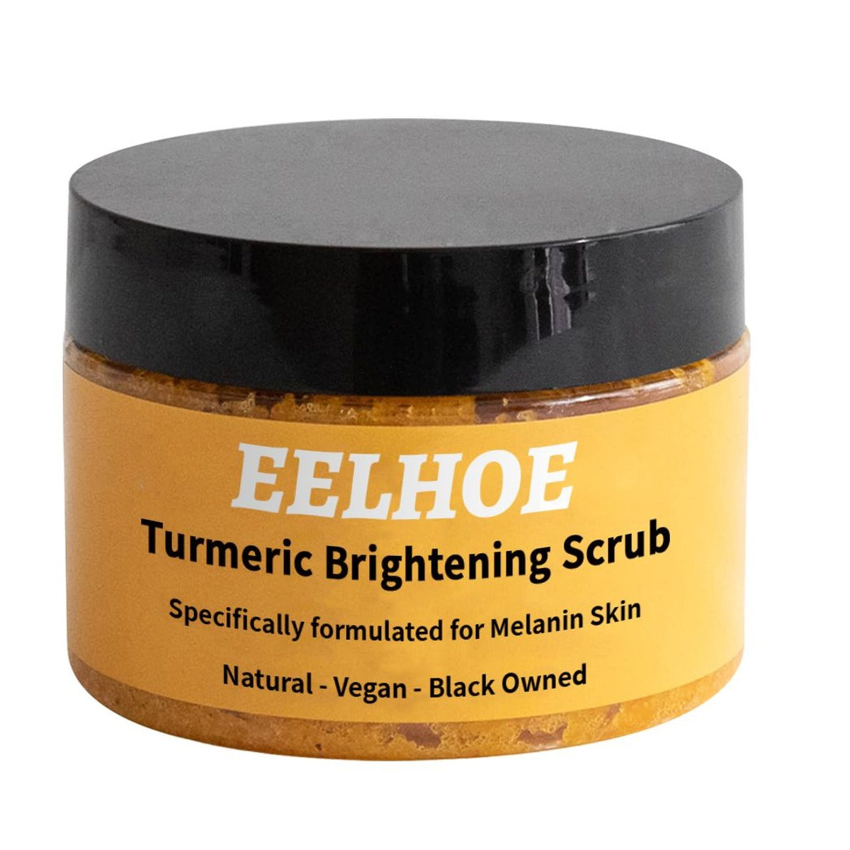 EELHOE Turmeric Brightening Scrub 100 g i nærbillede med trykt etiket