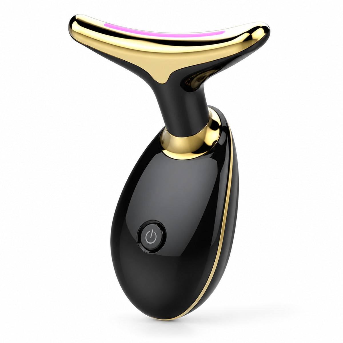Svart och guld massageapparat med rosa LED-list