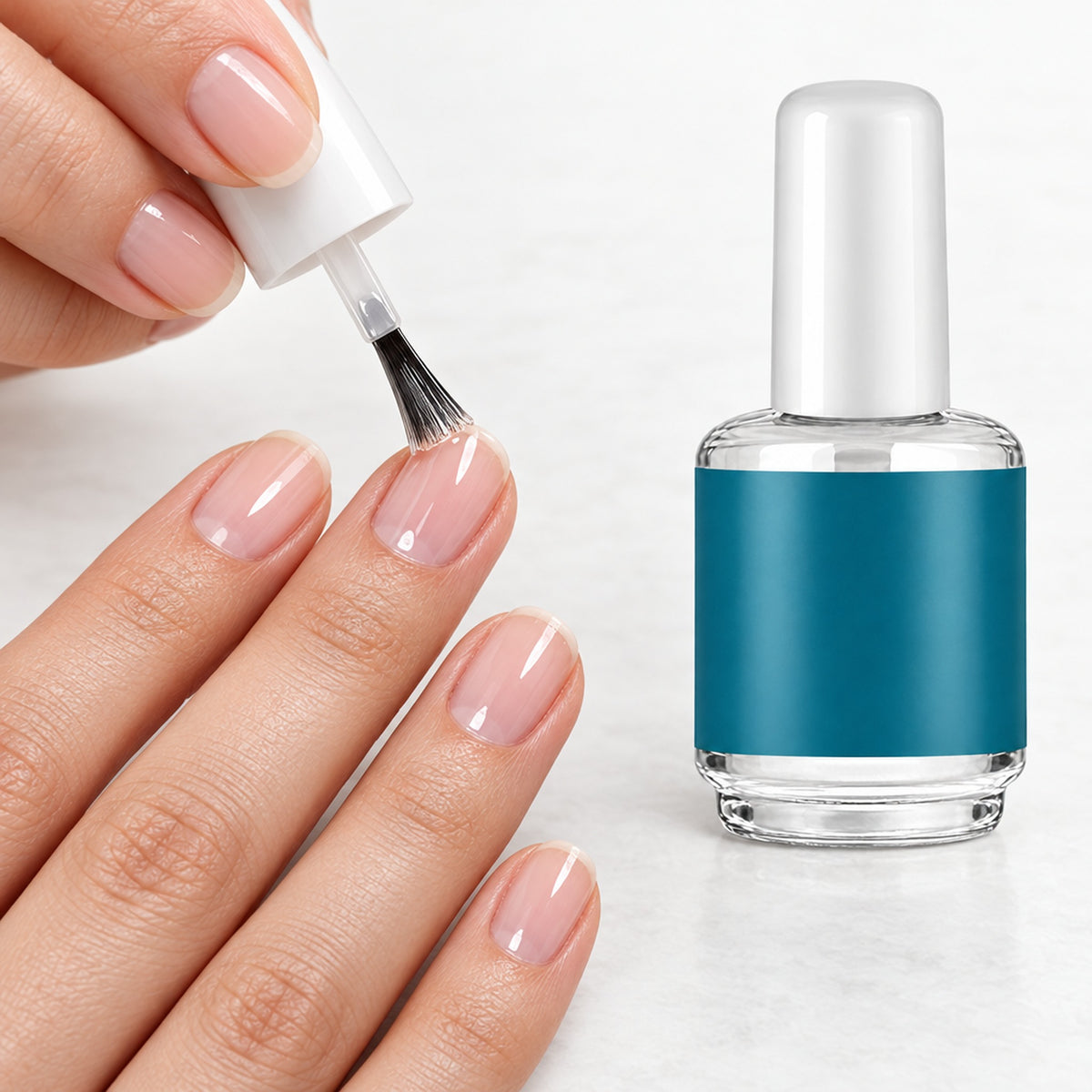 Klar nagelvård penslas på nagel med borste