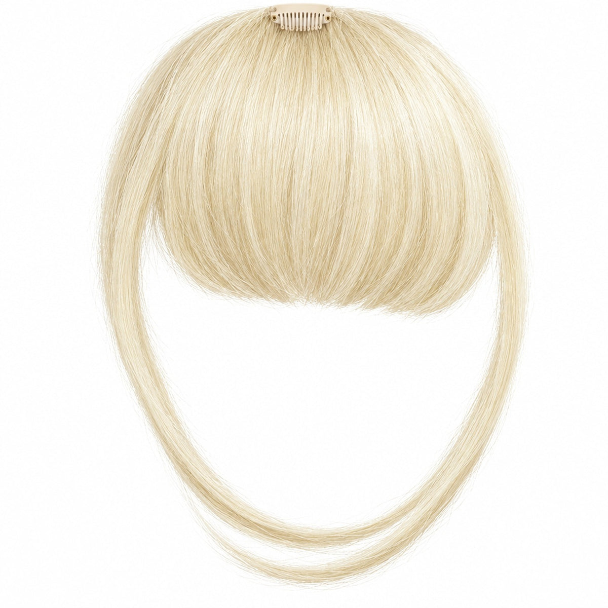 Gräddblond pannlugg med clips på vit bakgrund