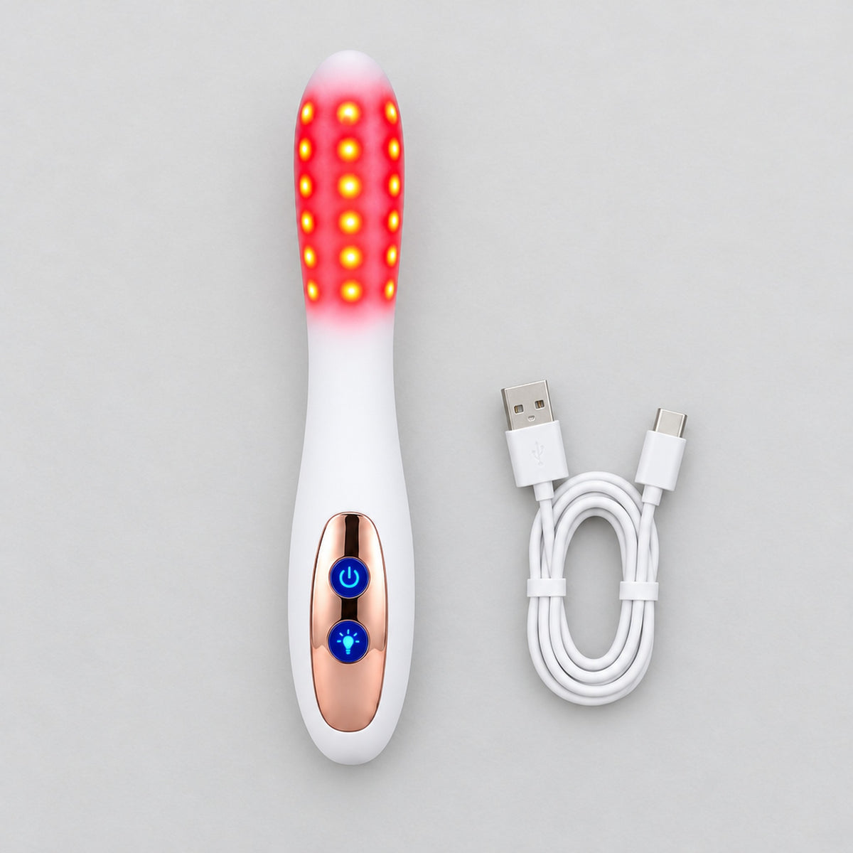 Ljusstav och vit USB-laddkabel uppifrån